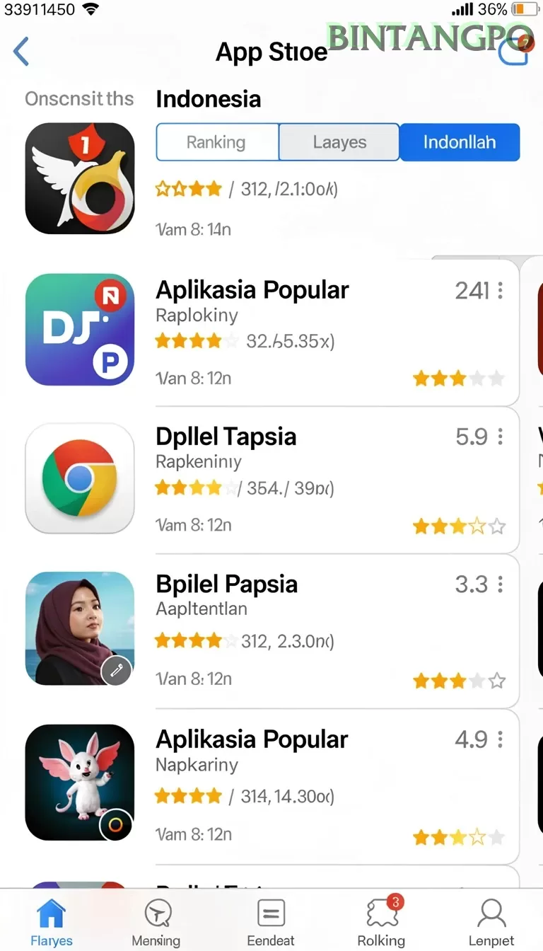 Cuplikan layar 77RP — menu navigasi